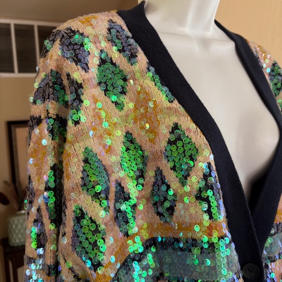 NWT Maeve Anthropologie Sequin Patterned Oversized Cardigan Sweater XL New $228 - Picture 4 of 5